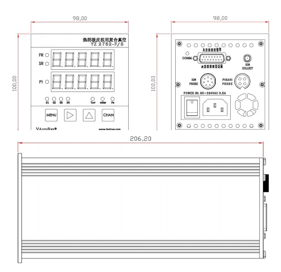 CX-PRN2752復(fù)合數(shù)顯真空計尺寸