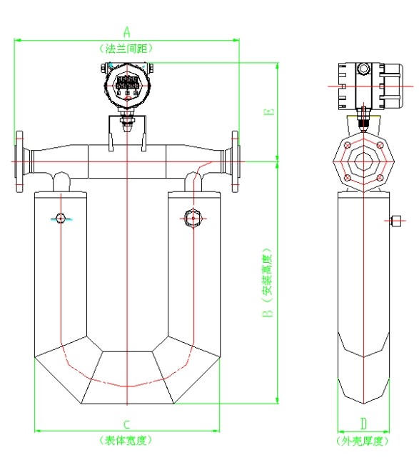 U型管科里奧利質(zhì)量流量計(jì)尺寸