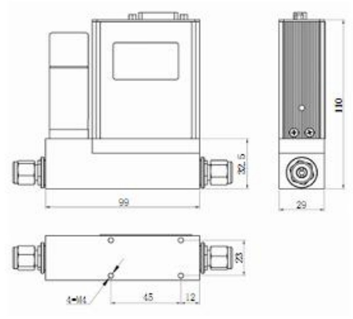 數(shù)顯型微小氣體質(zhì)量流量計(jì)/控制器尺寸